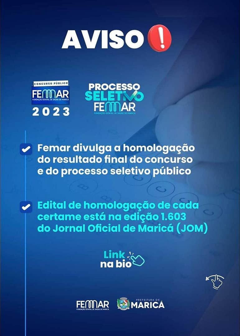 Femar divulga a homologação do resultado final do concurso e do processo seletivo público